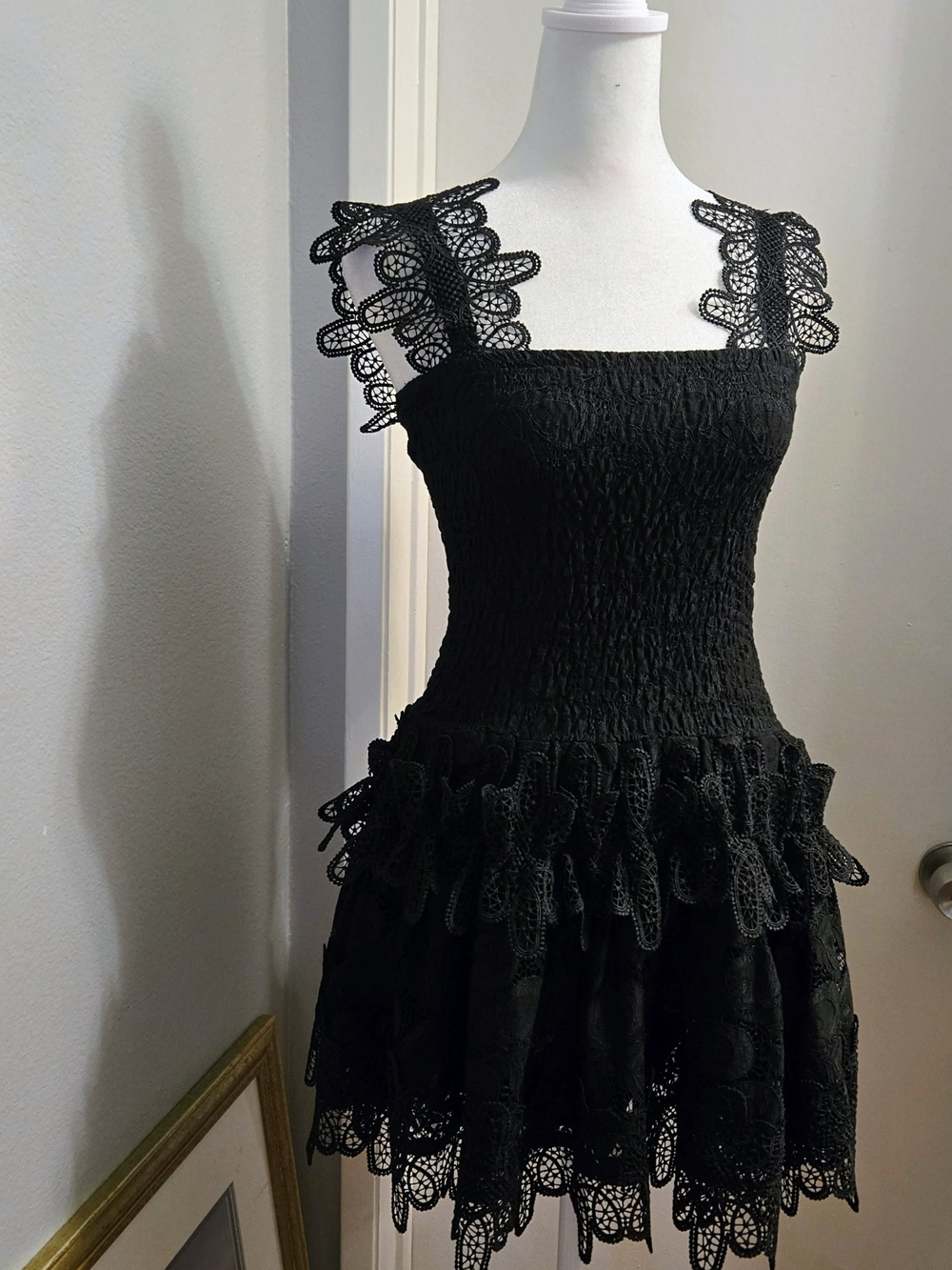 Black Lace Ruffle Mini Dress